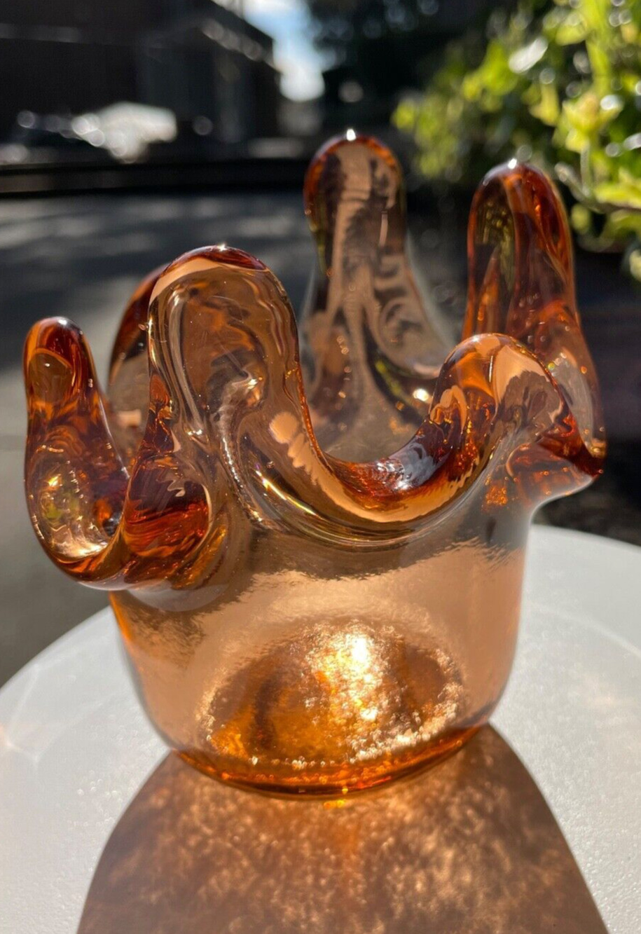 Rare Fire & Light Copper Splash Votive Candle Holder - Recycled Glass-Signed